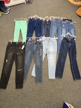 Multiples Kids Jeans Lot in Light Blue, Dark Blue, Black & Mint